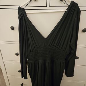 Elegant Dark Green V-Neck One piece